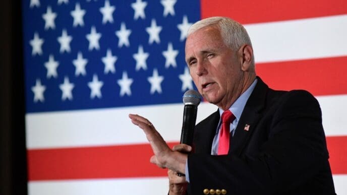 Bedford, N.H. USA - Aug. 5, 2023: Former Vice President Mike Pence speaks during an event sponsored by Polaris National Security.