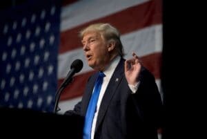 SIOUX CITY, IOWA, USA - NOVEMBER 6, 2016. Donald Trump speaking to his supporters at the “Make America Great Again” rally in the Sioux City Iowa convention center.