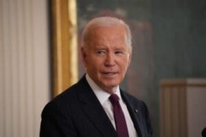 Washington DC USA - November 13, 2024 - President Biden addresses the Classroom to Careers education summit in the White House East Room.