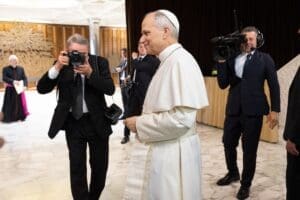 12th May 2025; Vatican City, Rome, Italy; Pope Leo XIV Holds Audience for Journalist; Pope Leo XIV receives journalists and media workers in audience