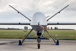 BERLIN - JUN 2, 2016: US Air Force MQ-9 Reaper drone on display at the Exhibition ILA Berlin Air Show.