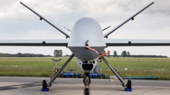 BERLIN - JUN 2, 2016: US Air Force MQ-9 Reaper drone on display at the Exhibition ILA Berlin Air Show.