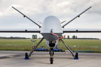 BERLIN - JUN 2, 2016: US Air Force MQ-9 Reaper drone on display at the Exhibition ILA Berlin Air Show.