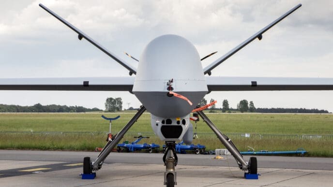 BERLIN - JUN 2, 2016: US Air Force MQ-9 Reaper drone on display at the Exhibition ILA Berlin Air Show.