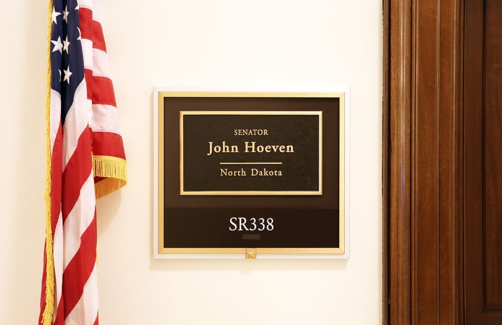 WASHINGTON - JULY 18: The entrance to the office of Senator John Hoeven in Washington DC on July 18, 2017. John Hoeven is the senior United States Senator from North Dakota.