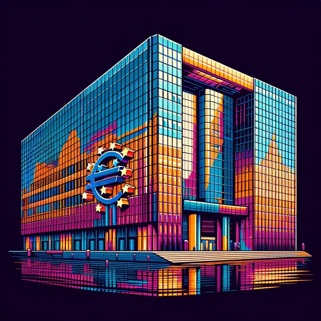 The European Central Bank building with a modern glass facade.