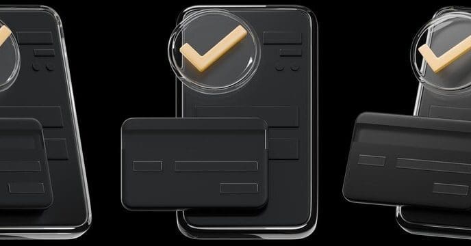 A 3D render depicts a black credit card, symbolizing financial security for online shopping and payments.