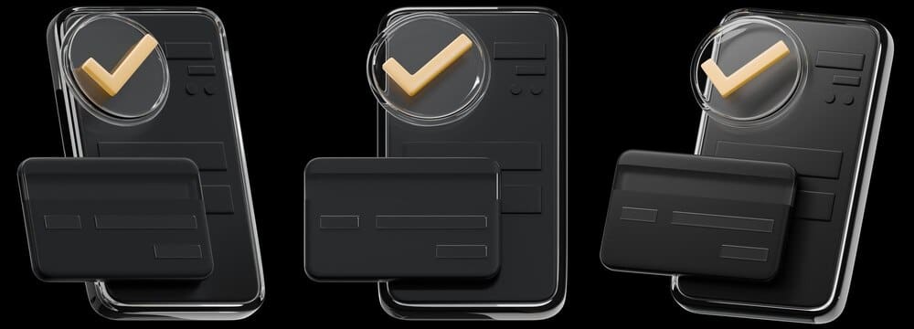 A 3D render depicts a black credit card, symbolizing financial security for online shopping and payments.
