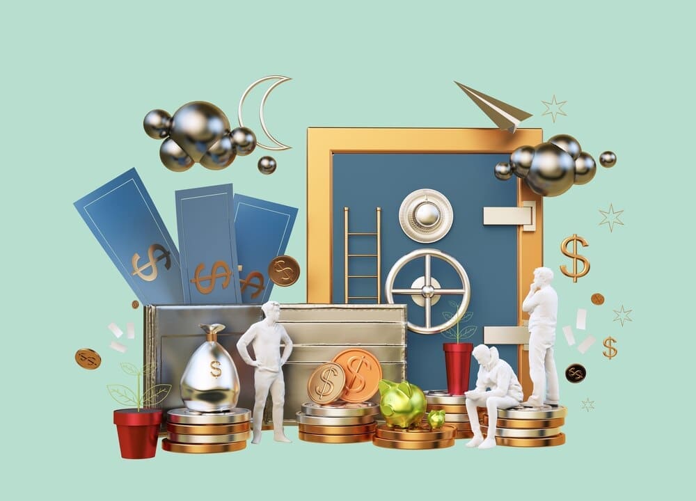 A 3D rendering depicts a grid of interconnected lines and nodes, symbolizing business, career, and finance.