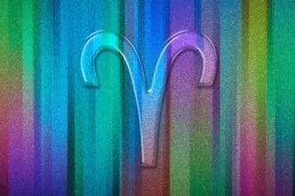 A colorful background features the Aries zodiac sign.