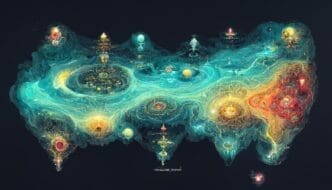 Illustration of a map depicting seven levels of astral planes, with different colors and designs for each.