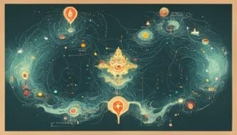 Illustration of a map showing seven levels of the Astral Planes, a fantasy setting.