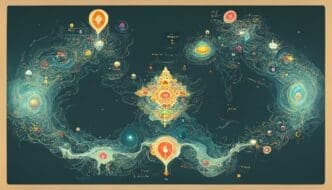 Illustration of a map depicting seven distinct levels of the Astral Planes, each with unique visual characteristics.