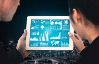 A visual representation of big data technology used in business finance, possibly with charts, graphs, and financial symbols.