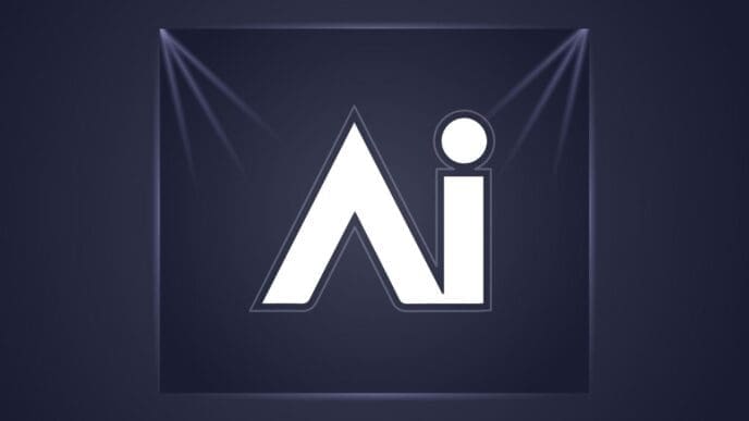 Blue and white logo featuring a white letter "A."