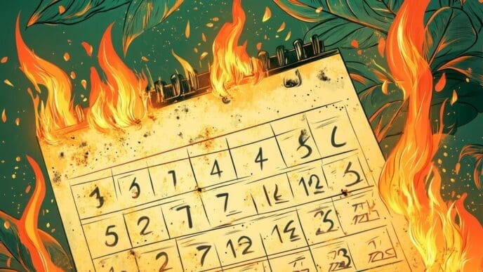 A calendar page is open to a date with a title that reads "Burning Days".