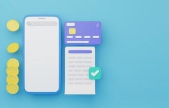 Cartoon smartphone displaying a minimal online payment interface.