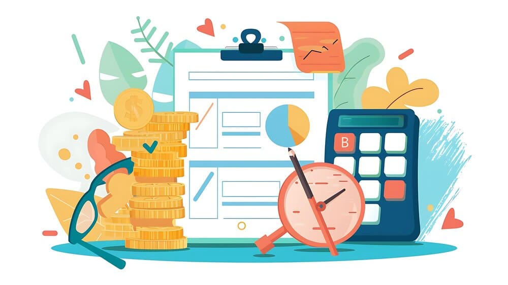 A line graph illustrates financial growth, possibly representing investments, with currency symbols and upward trends.
