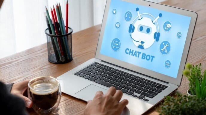 A sleek user interface of a chatbot software application designed for an online business, featuring automated customer replies.