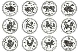 Set of black stickers featuring the twelve animals of the Chinese zodiac.