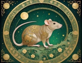 Drawing of a rat, representing the Chinese zodiac sign.