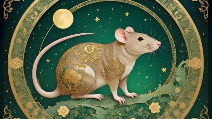 Drawing of a rat, representing the Chinese zodiac sign.