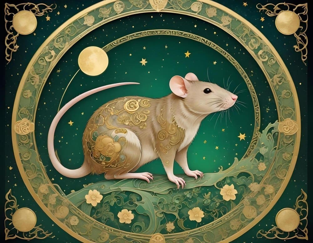 Drawing of a rat, representing the Chinese zodiac sign.