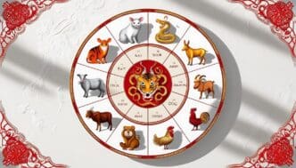 A circular illustration depicts the Chinese zodiac wheel, showcasing twelve animal signs with their associated symbols.