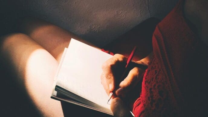 Close-up of a hand holding a piece of paper in a home setting.