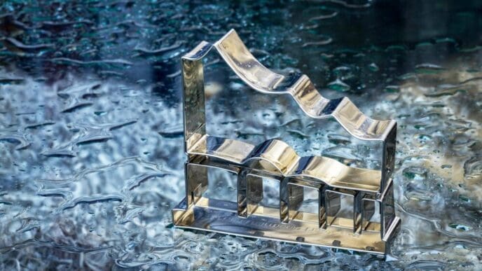 Close-up of metallic equipment floating on water.