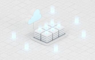 A 3D rendering depicts cloud computing with various information devices connected to a central cloud.