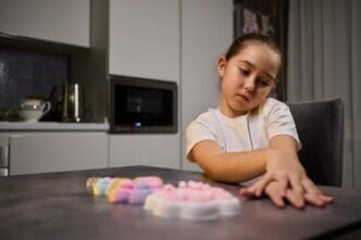 A brightly colored, squishy foam toy is designed for stress relief and play.