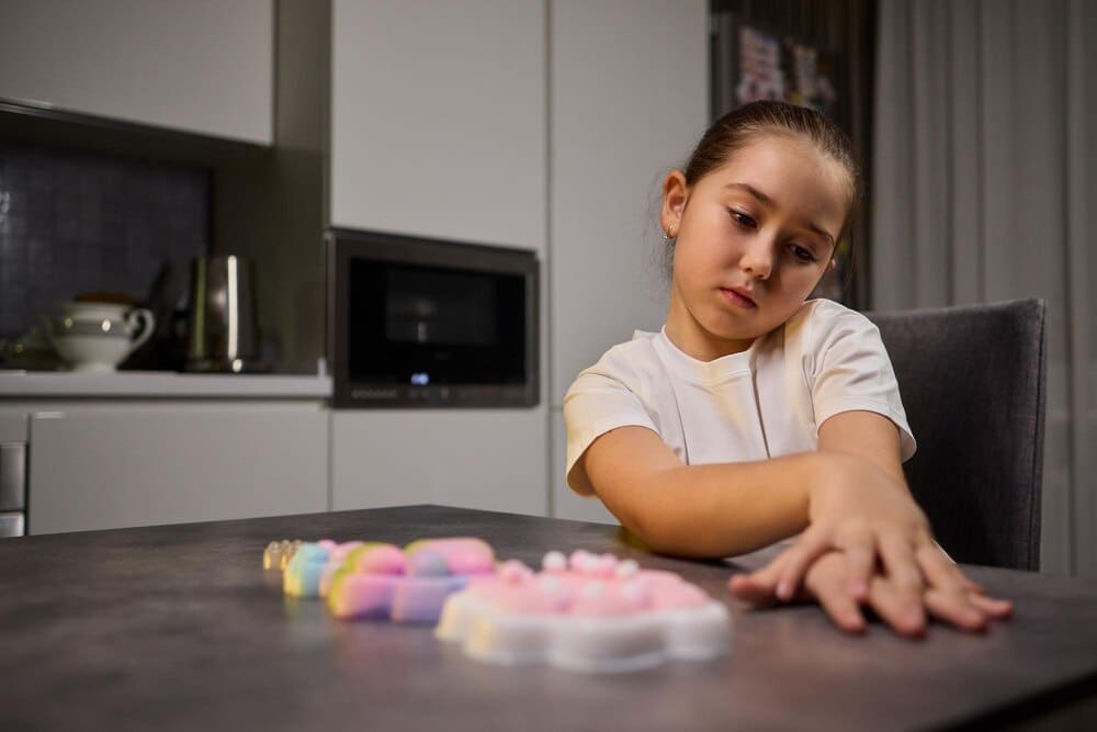 A brightly colored, squishy foam toy is designed for stress relief and play.
