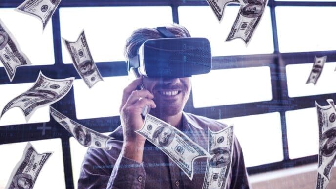 Composite image of US dollar bills floating in the air.