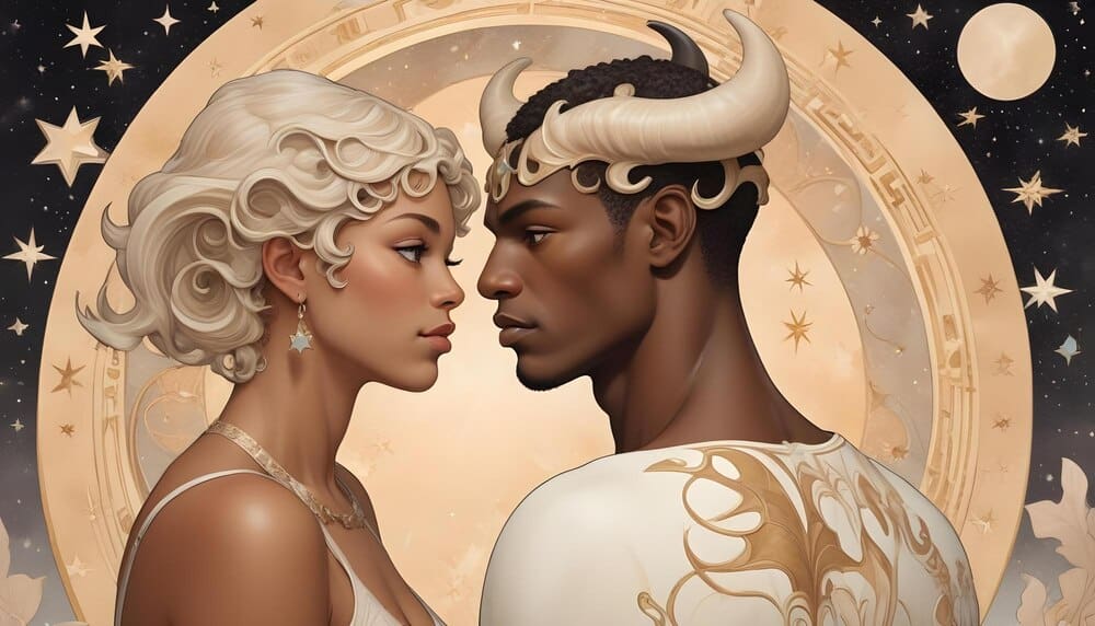 A couple in costumes is seen from the back, with the word "god" written on their bodies.