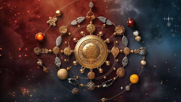 Rakhi with nature-themed elements, possibly leaves or flowers.