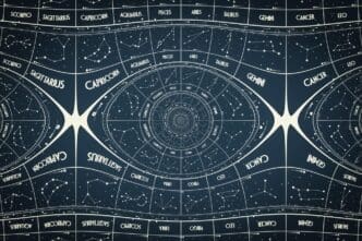 An abstract design features a repeating pattern, creating a visual effect reminiscent of a Droste effect, suitable for themes like astrology and fantasy.