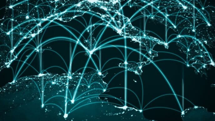 Map of Europe overlaid with a network of connecting lines representing innovative perception.