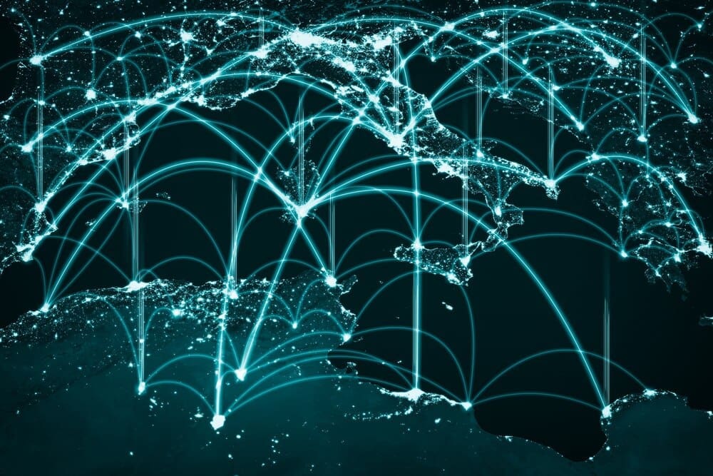 Map of Europe overlaid with a network of connecting lines representing innovative perception.