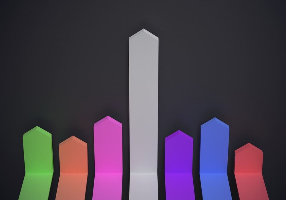3D rendering of upward-pointing financial arrow charts, representing a winning business strategy.
