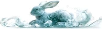 A jade rabbit floats in the air with "Mid Autumn Greetings" text.