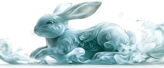 A jade rabbit floats in the air with "Mid Autumn Greetings" text.
