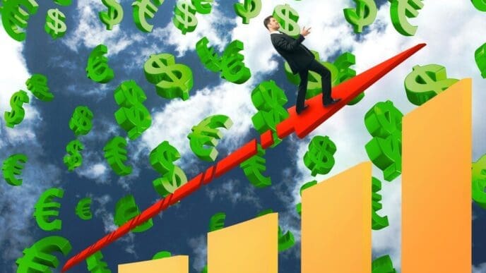 A line graph shows an upward trend, illustrating the concept of growing sales.