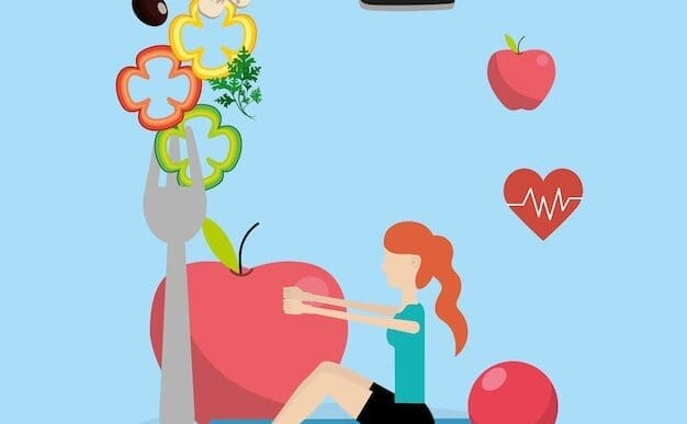 Cartoon illustration of people exercising and staying healthy.