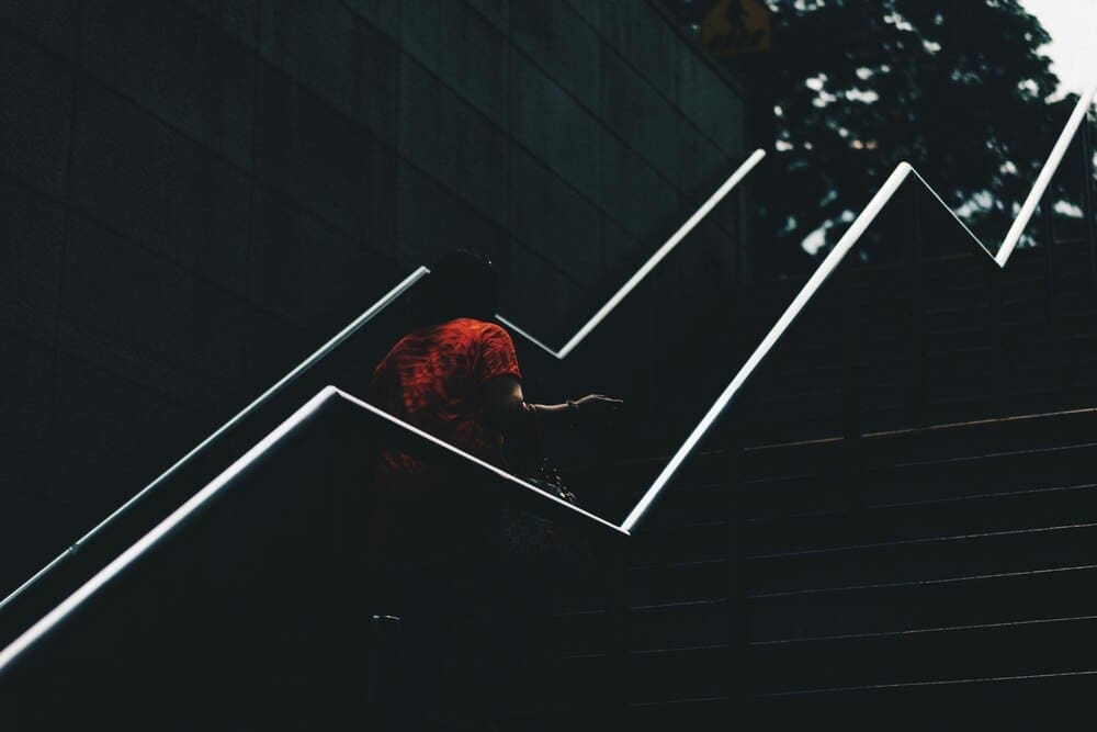 High-angle shot of a bird perched on a railing.