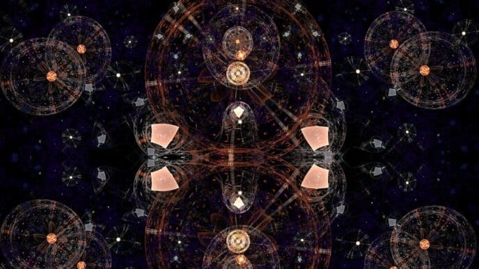 Abstract image featuring a colorful, fractal pattern.
