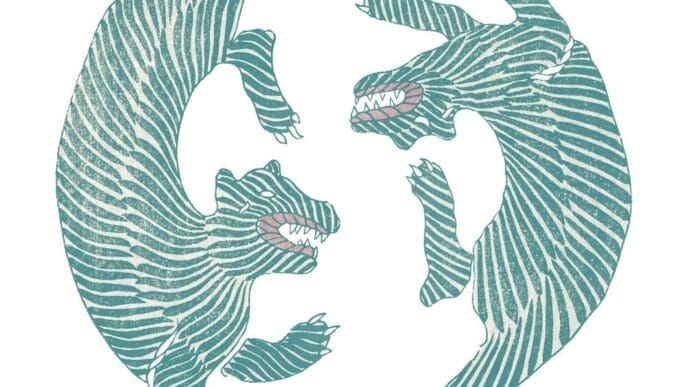 Vintage sticker of a Japanese tiger on a transparent background.