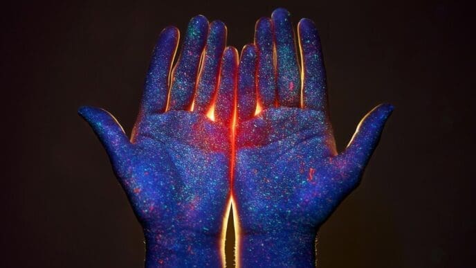 A person's hands are held up, with light shining through the fingers, evoking a sense of spirituality.