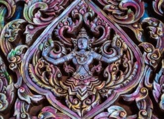 Low-angle view of a statue.