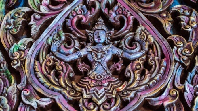 Low-angle view of a statue.